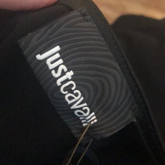 Cavalli black slim snake belt dress w/ gathered front skirt & plunging neckline - Picture 10 of 15